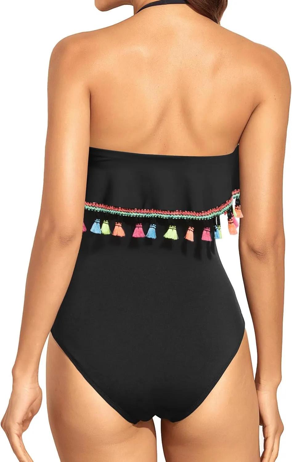 Holipick Strapless One Piece Swimsuits for Women Tummy Control Bandeau Bathing Suits Ruffle Slimming Swimwear