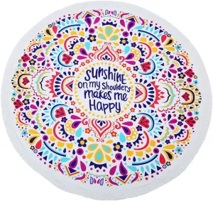HOLY HOME Hiking & Camping Blanket Beach Towel Yoga & Picnic Mat Tablecloth Shawl & Wrap-Dress for Ladies Multipurpose 60" Round Tassel Travel Trip Throw‘Sunshine on My Shoulder Makes me Happy’