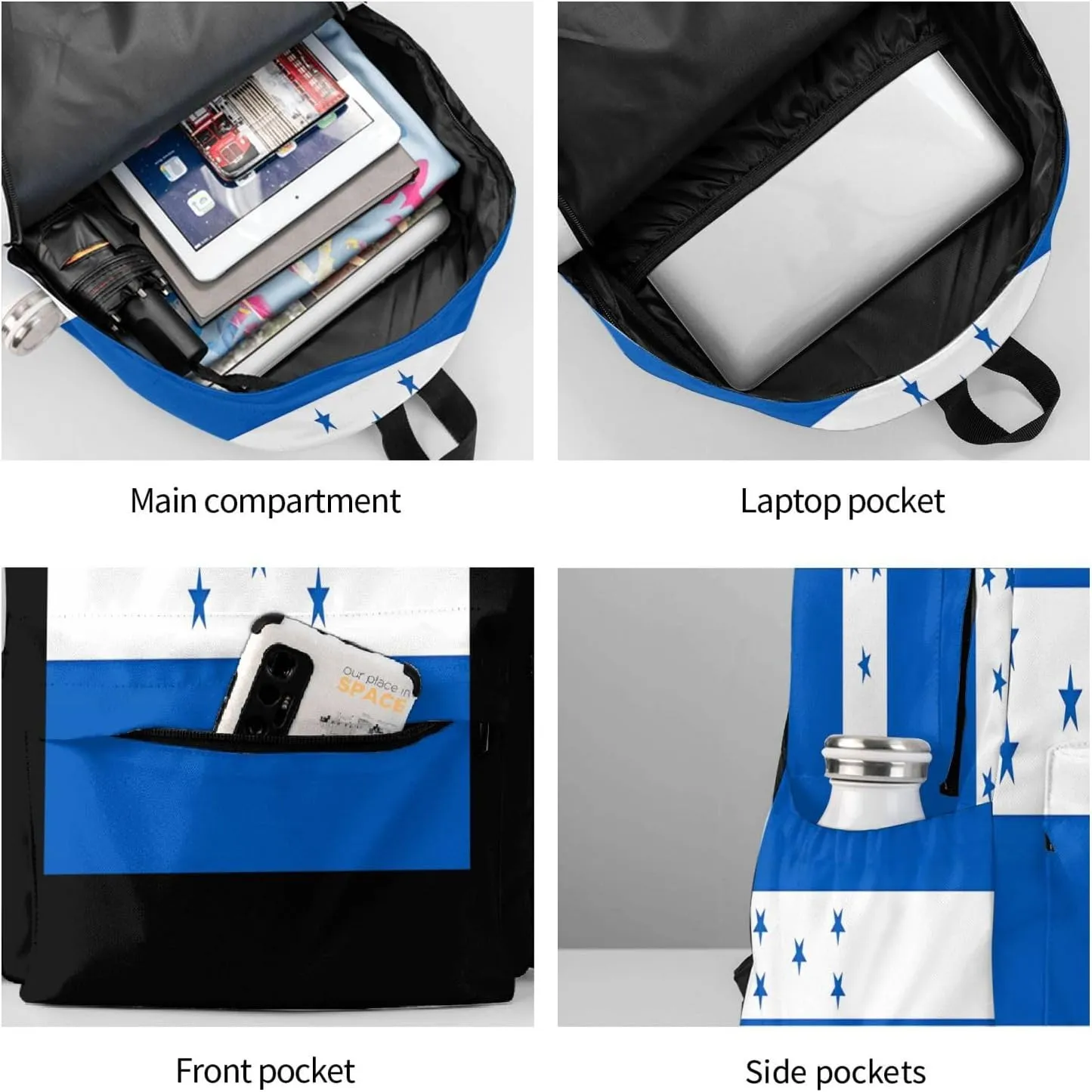 Honduran Flag Large Travel Backpack Casual Backpacks Laptop Daypack Working Rucksack Lightweight Back Pack Sports Bag with Adjustable Shoulder Strap
