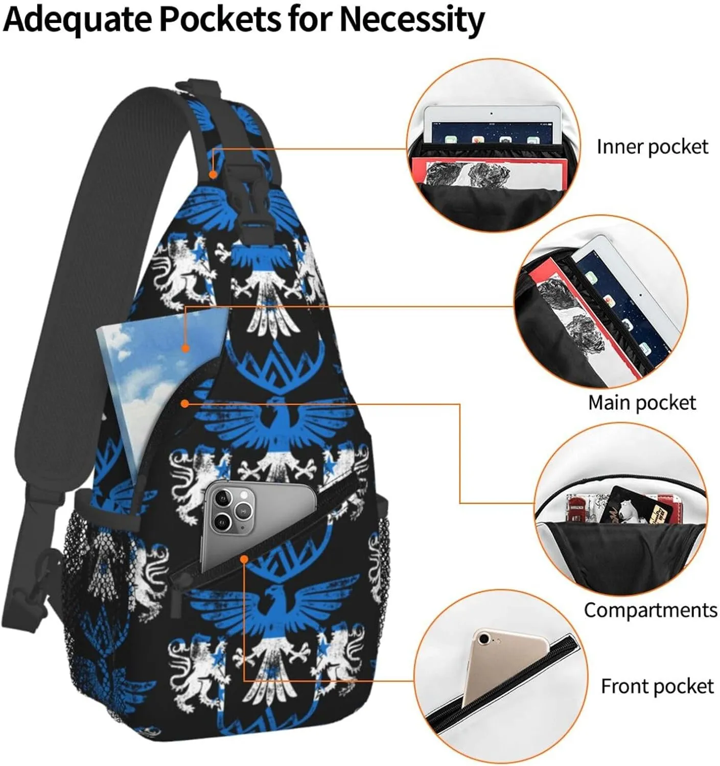 Honduras Flag Eagle Lion Crossbody Bag Cross Chest Bag Adjustable Sling Backpack Sports Gym Shoulder Bags Travel Cycling Daypack Diagonally Casual Rucksack