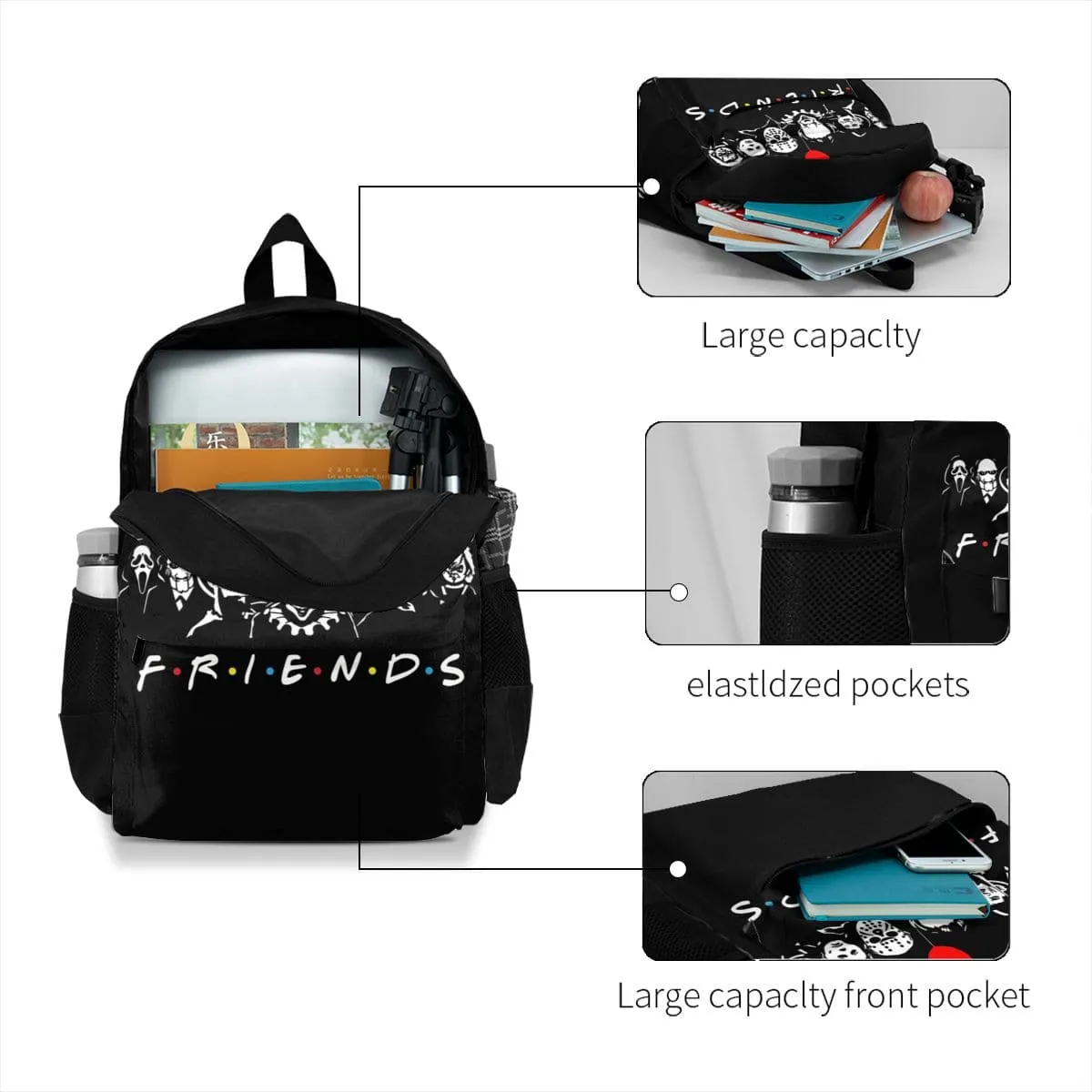 Horror Movie Halloween Friends Backpacks Film Character Tourist Durable Streetwear Backpack Polyester Daily Bags