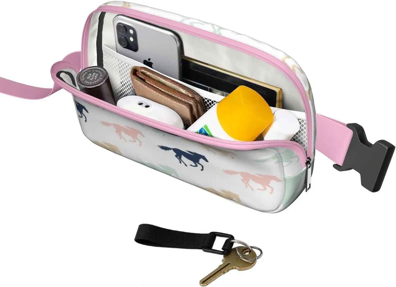 Horse Mini Belt Bag for Men Women Pony Floral Waist Packs Crossbody Bags Adjustable Strap for Hiking Cycling Sports