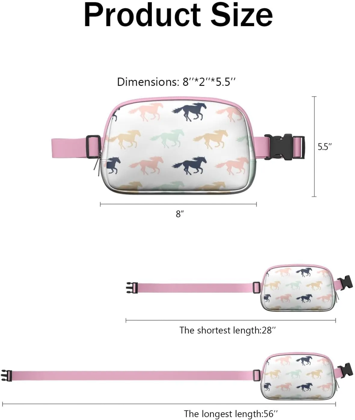 Horse Mini Belt Bag for Men Women Pony Floral Waist Packs Crossbody Bags Adjustable Strap for Hiking Cycling Sports
