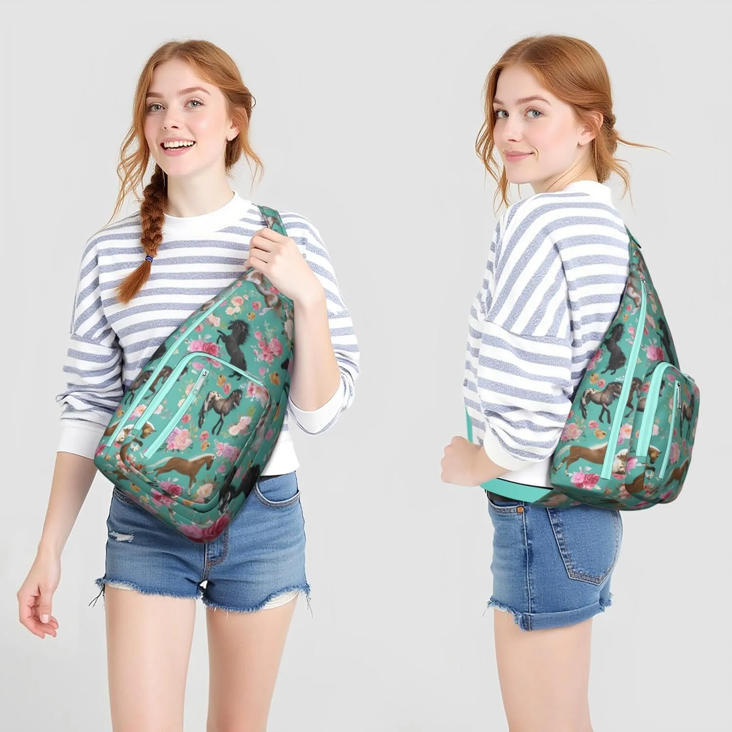 Horse rural flower Crossbody Bag Daypack for Women Men Lightweight Waterproof Sling Bag Backpack Hiking Cycling