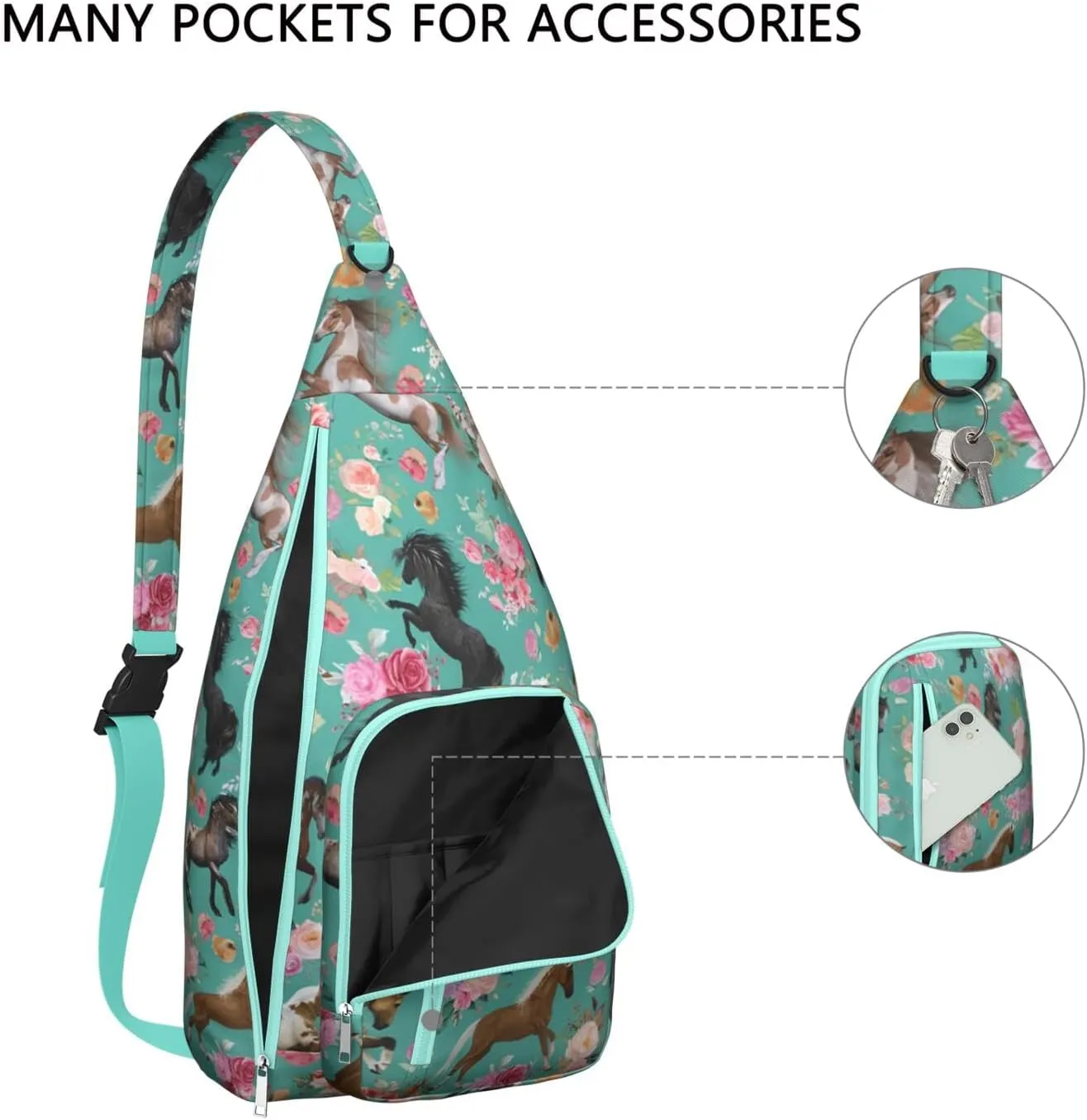 Horse rural flower Crossbody Bag Daypack for Women Men Lightweight Waterproof Sling Bag Backpack Hiking Cycling
