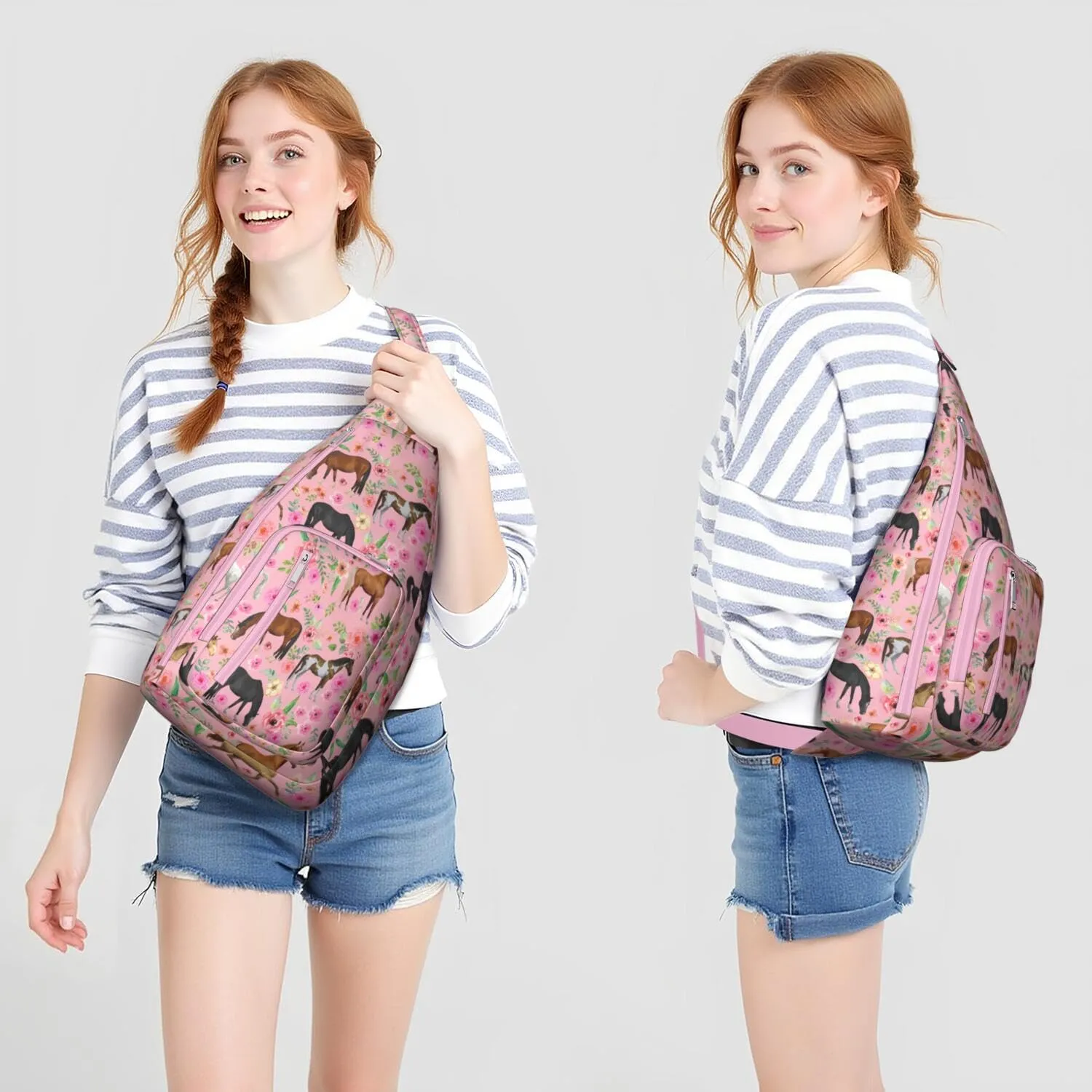 Horse rural flower Crossbody Bag Daypack for Women Men Lightweight Waterproof Sling Bag Backpack Hiking Cycling