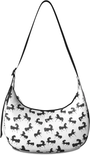Horse Sling Crossbody Bag for Women Crescent Bag with Adjustable Strap Waterproof Nylon Pony Floral Shoulder Bag for Daily