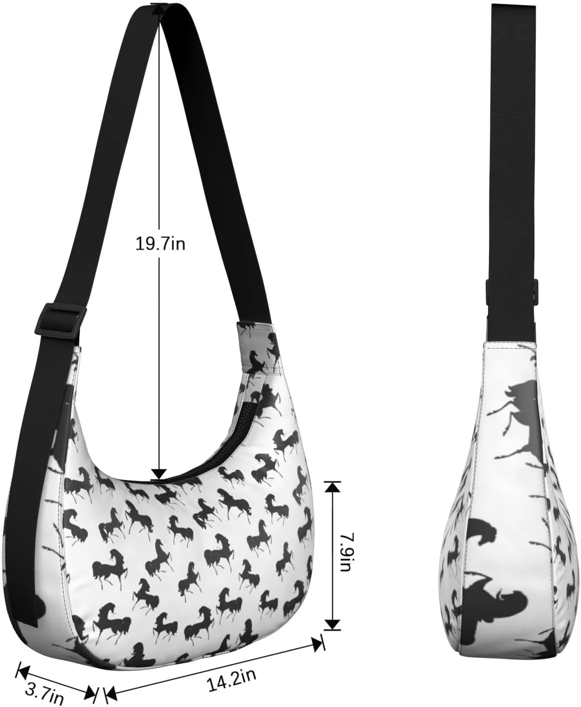 Horse Sling Crossbody Bag for Women Crescent Bag with Adjustable Strap Waterproof Nylon Pony Floral Shoulder Bag for Daily