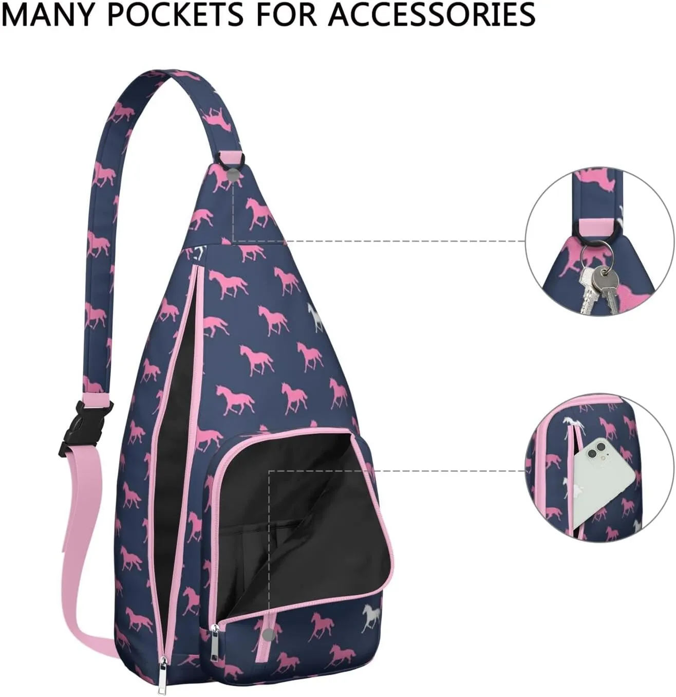 Horses Silhouette Crossbody Bag Daypack for Women Men Lightweight Waterproof Sling Bag Backpack Hiking Cycling