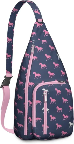 Horses Silhouette Crossbody Bag Daypack for Women Men Lightweight Waterproof Sling Bag Backpack Hiking Cycling