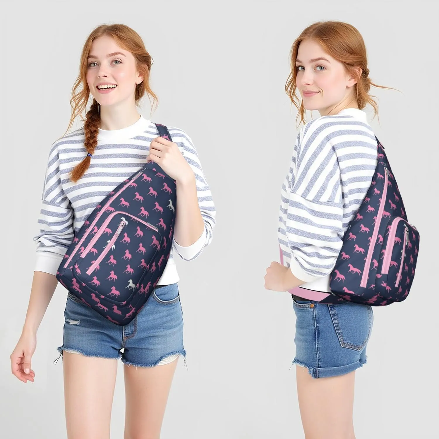 Horses Silhouette Crossbody Bag Daypack for Women Men Lightweight Waterproof Sling Bag Backpack Hiking Cycling