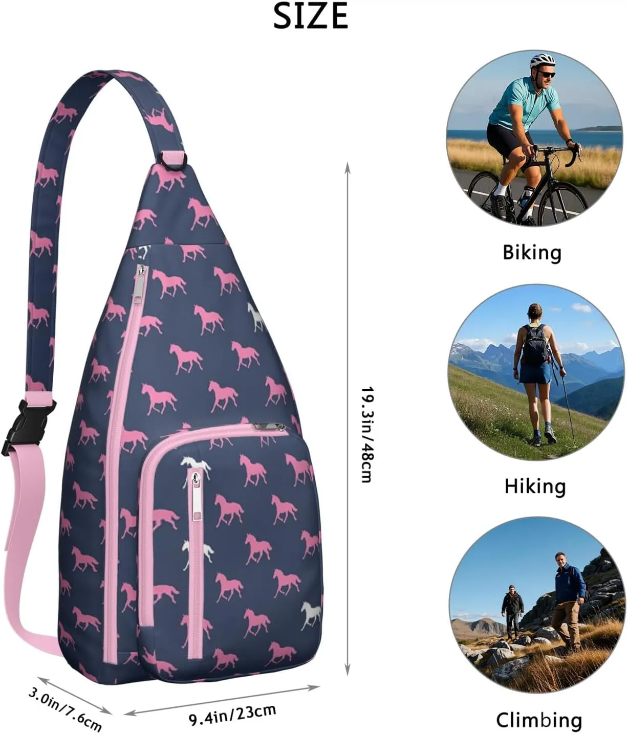 Horses Silhouette Crossbody Bag Daypack for Women Men Lightweight Waterproof Sling Bag Backpack Hiking Cycling