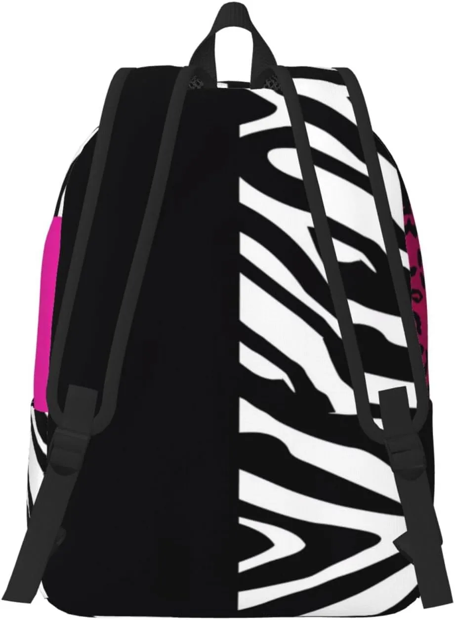 Hot Pinks Zebra and Leopard Animal Stripes Canvas Backpacks Laptop Backpack Multipurpose Double Shoulder Bag for Men Women Gifts Small