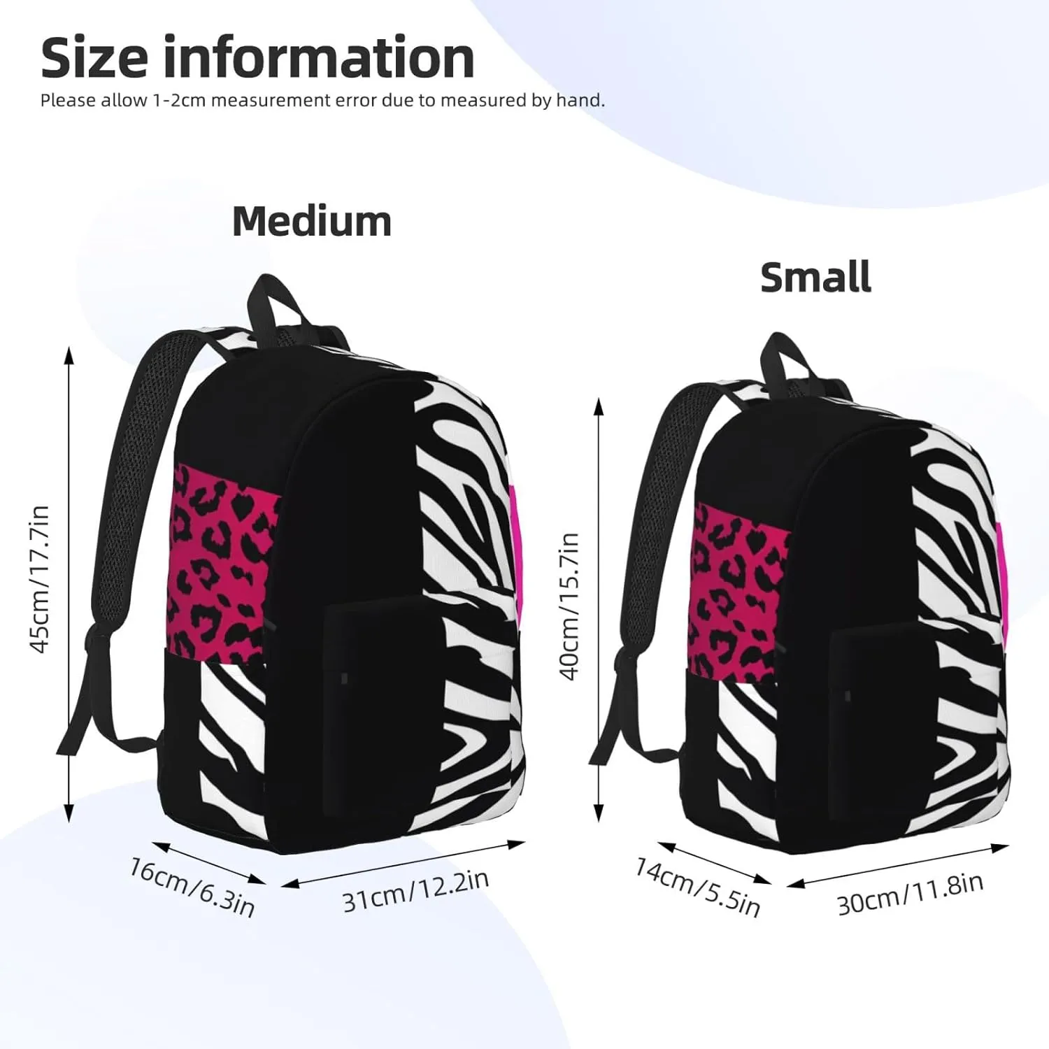 Hot Pinks Zebra and Leopard Animal Stripes Canvas Backpacks Laptop Backpack Multipurpose Double Shoulder Bag for Men Women Gifts Small