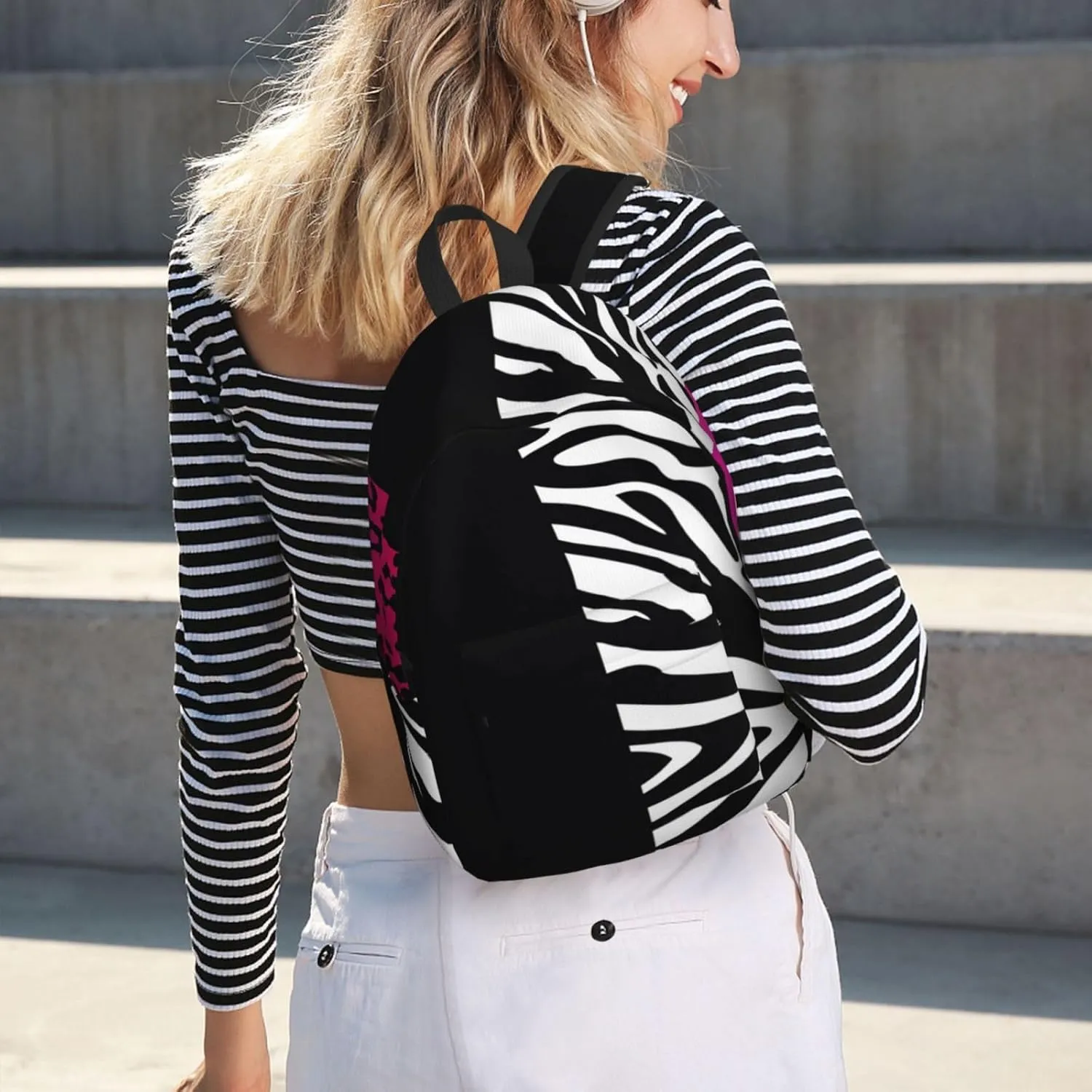 Hot Pinks Zebra and Leopard Animal Stripes Canvas Backpacks Laptop Backpack Multipurpose Double Shoulder Bag for Men Women Gifts Small
