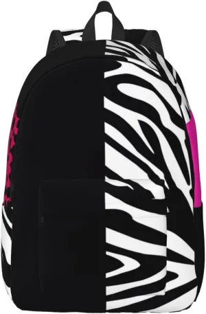 Hot Pinks Zebra and Leopard Animal Stripes Canvas Backpacks Laptop Backpack Multipurpose Double Shoulder Bag for Men Women Gifts Small