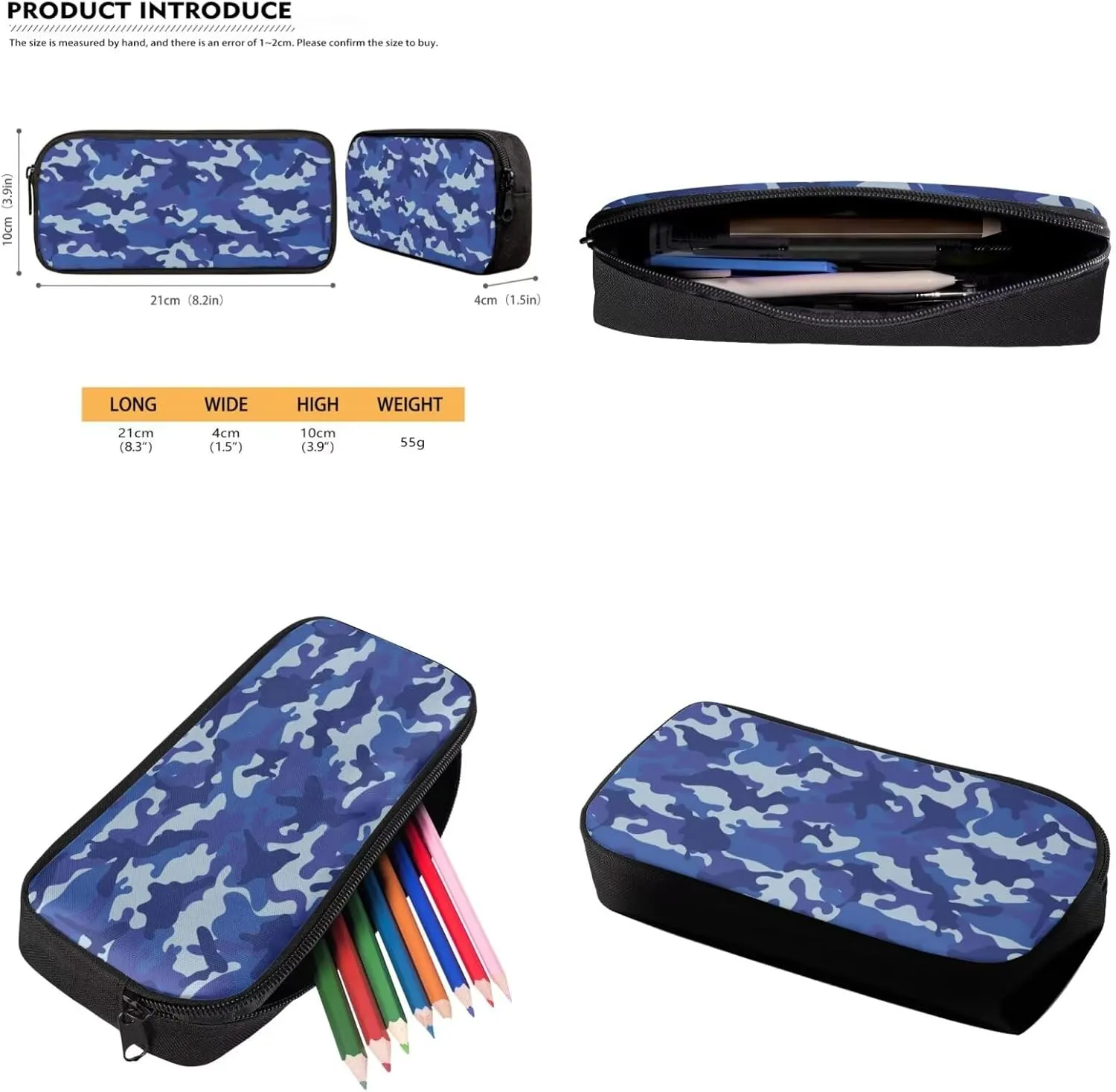 HUGS IDEA Blue Camouflage Backpack for Boys 10-12 Camo School Bag for Kids 4-in-1 Bookbag Set with Lunch Box Pencil Case Water Bottle Sleeve Lightweight Elementary Schoolbag Daypack