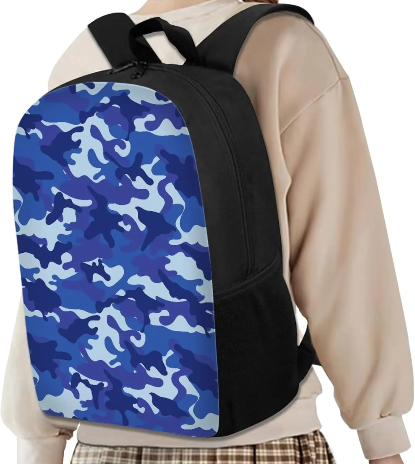HUGS IDEA Blue Camouflage Backpack for Boys 10-12 Camo School Bag for Kids 4-in-1 Bookbag Set with Lunch Box Pencil Case Water Bottle Sleeve Lightweight Elementary Schoolbag Daypack