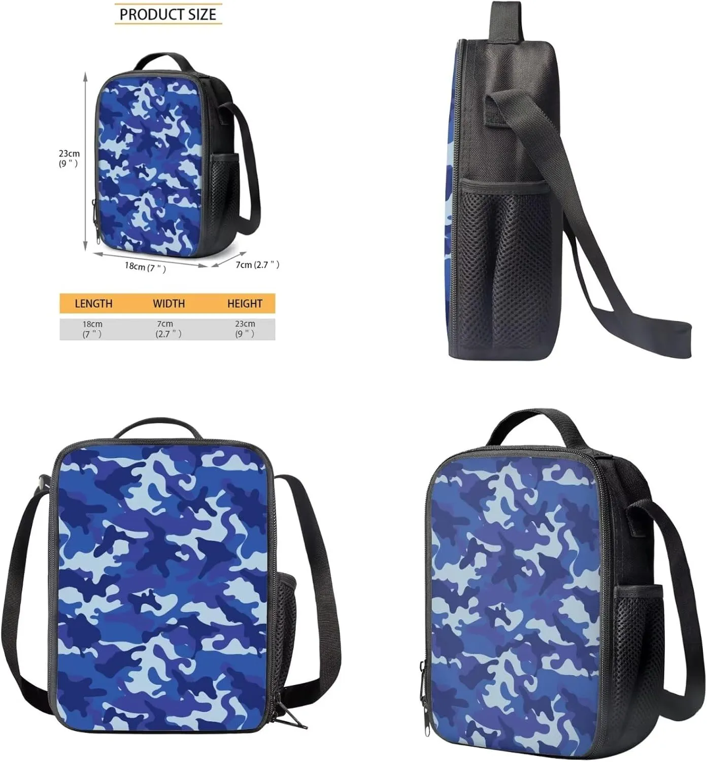 HUGS IDEA Blue Camouflage Backpack for Boys 10-12 Camo School Bag for Kids 4-in-1 Bookbag Set with Lunch Box Pencil Case Water Bottle Sleeve Lightweight Elementary Schoolbag Daypack