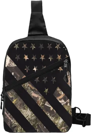 Hunting Camouflage American Flag Portable Sling Bags Packable Crossbody Bag Foldable Sport Daypack Reusable Shoulder Backpack Diagonally Chest Bag for Workout Travel