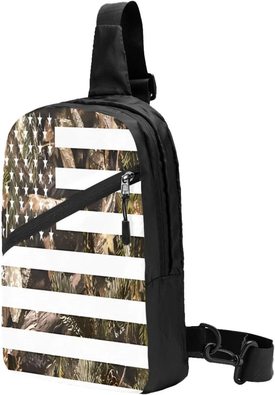 Hunting Camouflage American Flag Portable Sling Bags Packable Crossbody Bag Foldable Sport Daypack Reusable Shoulder Backpack Diagonally Chest Bag for Workout Travel