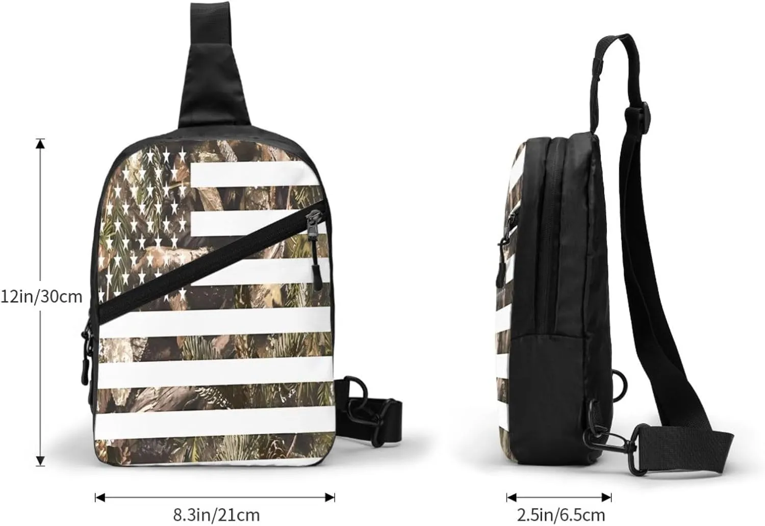 Hunting Camouflage American Flag Portable Sling Bags Packable Crossbody Bag Foldable Sport Daypack Reusable Shoulder Backpack Diagonally Chest Bag for Workout Travel