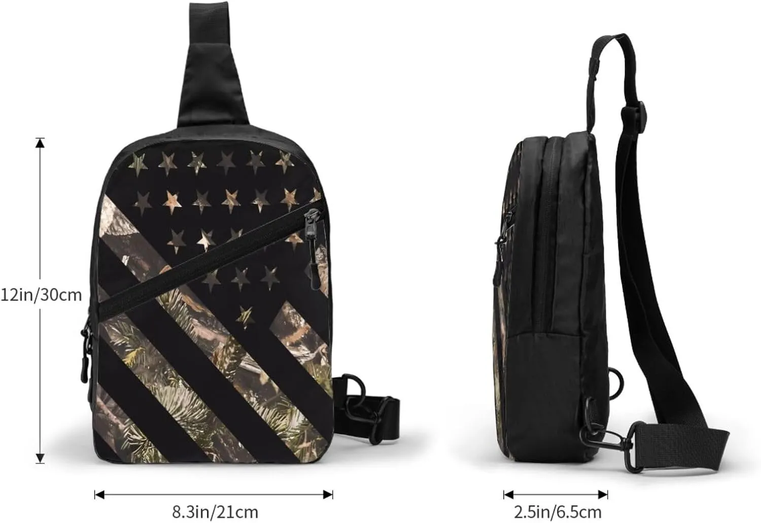 Hunting Camouflage American Flag Portable Sling Bags Packable Crossbody Bag Foldable Sport Daypack Reusable Shoulder Backpack Diagonally Chest Bag for Workout Travel