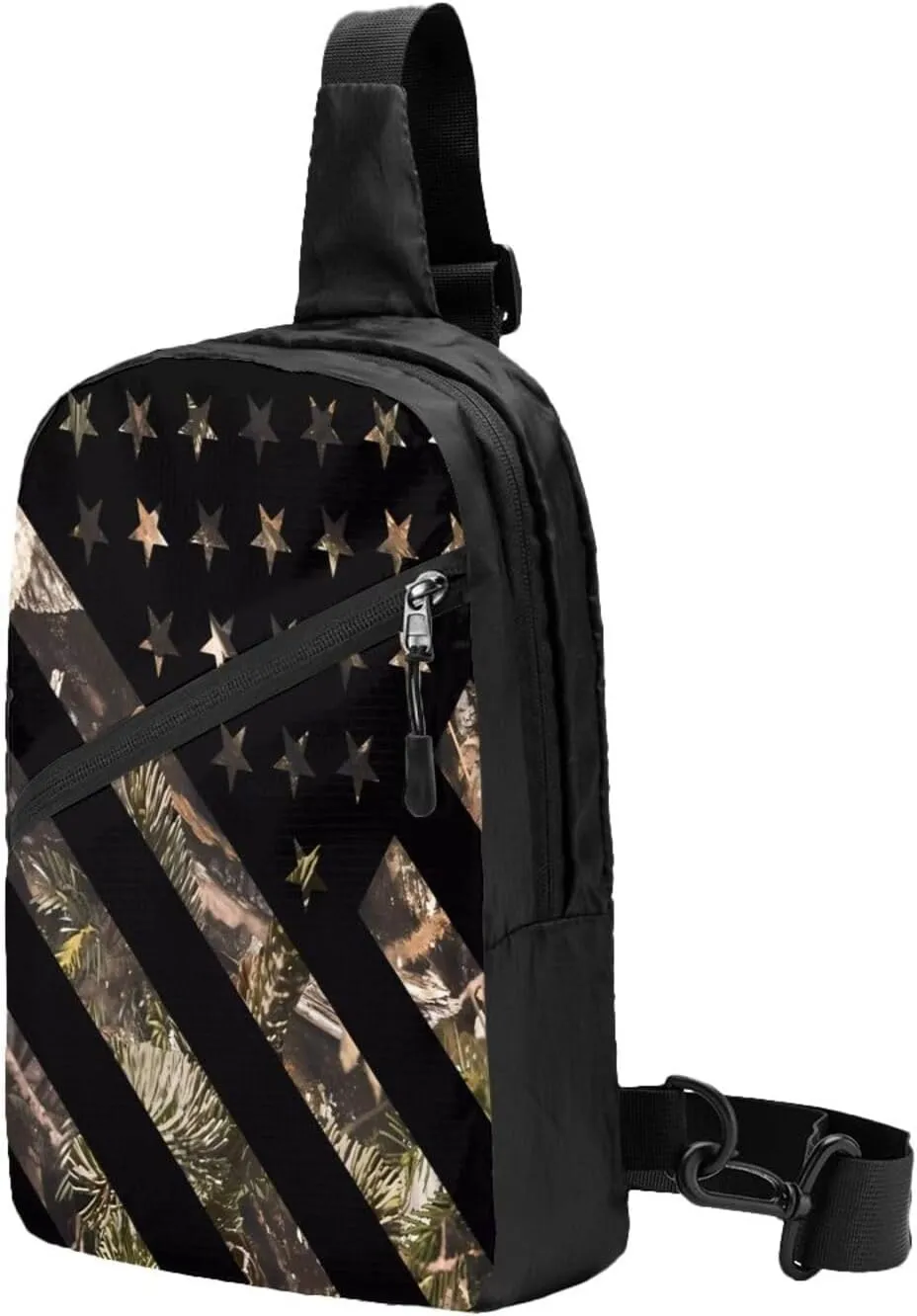 Hunting Camouflage American Flag Portable Sling Bags Packable Crossbody Bag Foldable Sport Daypack Reusable Shoulder Backpack Diagonally Chest Bag for Workout Travel
