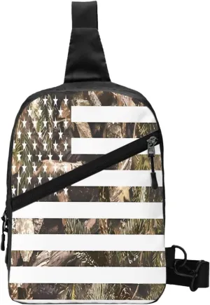 Hunting Camouflage American Flag Portable Sling Bags Packable Crossbody Bag Foldable Sport Daypack Reusable Shoulder Backpack Diagonally Chest Bag for Workout Travel