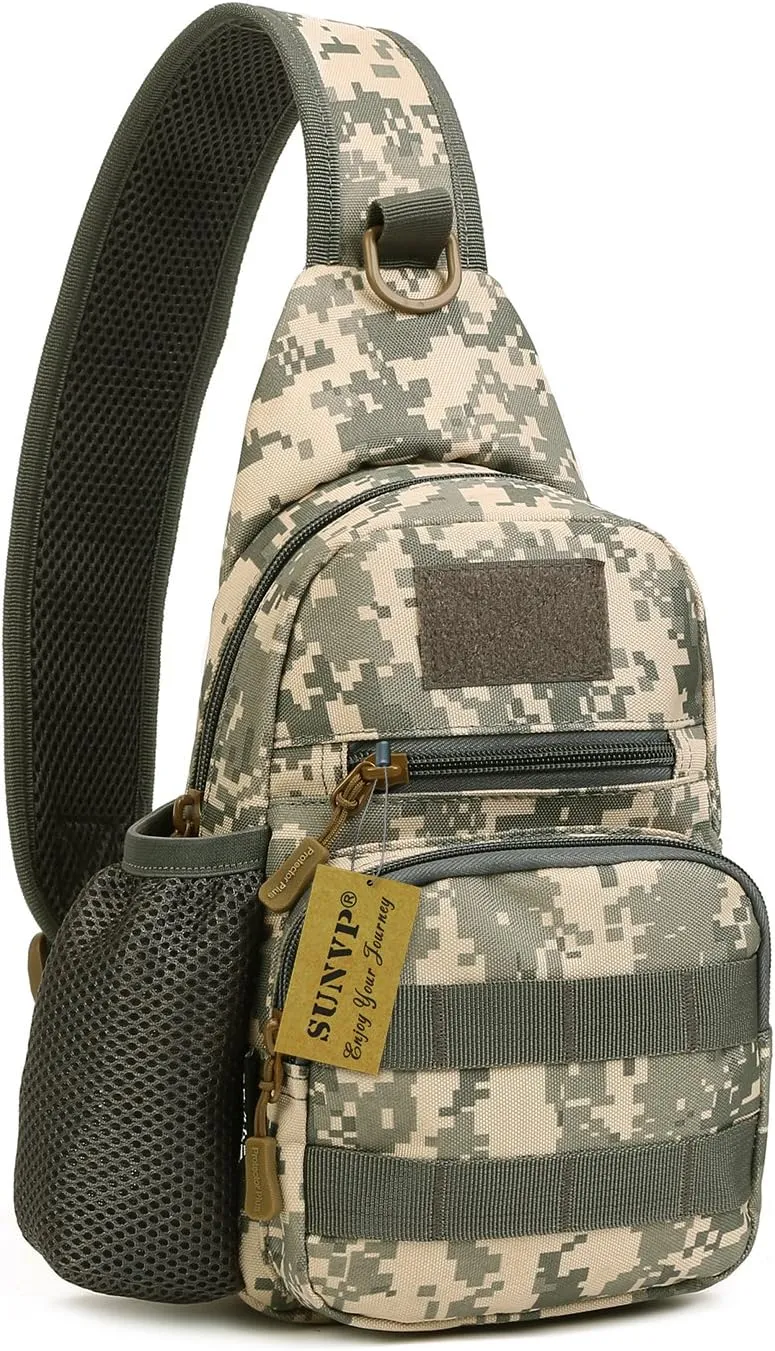 HUNTVP Small Tactical Sling Chest Pack Bag Molle Daypack Backpack Military Crossbody，Type1- ACU Camouflage