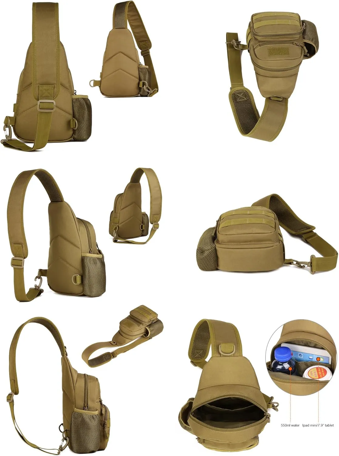 HUNTVP Small Tactical Sling Chest Pack Bag Molle Daypack Backpack Military Crossbody，Type1- ACU Camouflage