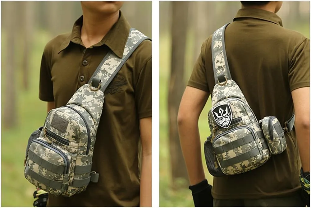 HUNTVP Small Tactical Sling Chest Pack Bag Molle Daypack Backpack Military Crossbody，Type1- ACU Camouflage
