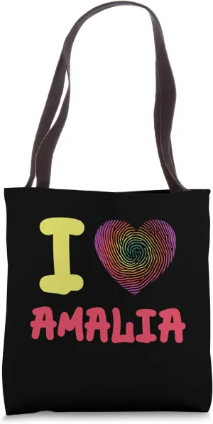 I Love Amalia Finger Print Heart Tote Bag