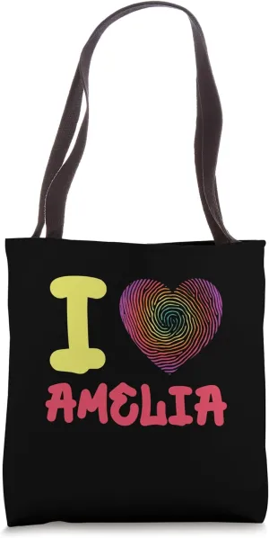I Love Amelia Finger Print Heart Tote Bag