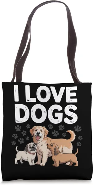I Love Dogs Cute Paw Print Pooch Pals Tote Bag