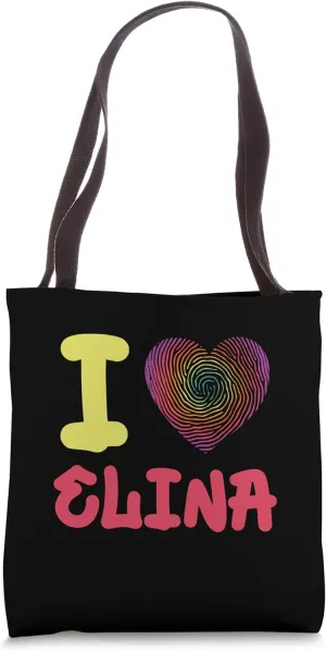 I Love Elina Finger Print Heart Tote Bag