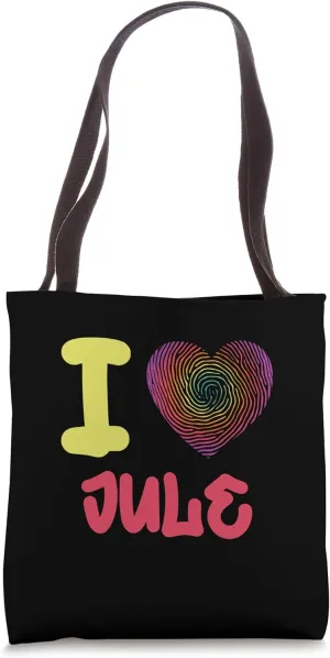 I Love Jule Finger Print Heart Tote Bag