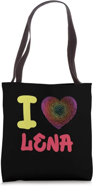 I Love Lena Finger Print Heart Tote Bag