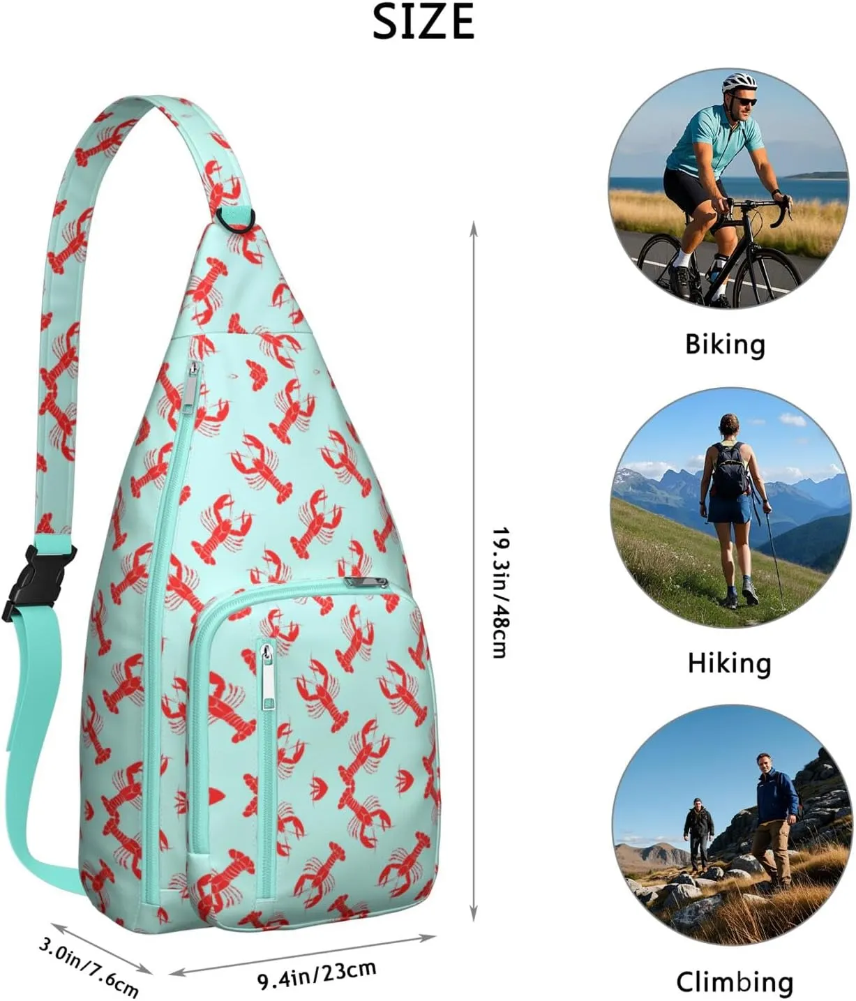 I Love Lobster Seafood Crossbody Bag Daypack for Women Men Lightweight Waterproof Sling Bag Backpack Hiking Cycling
