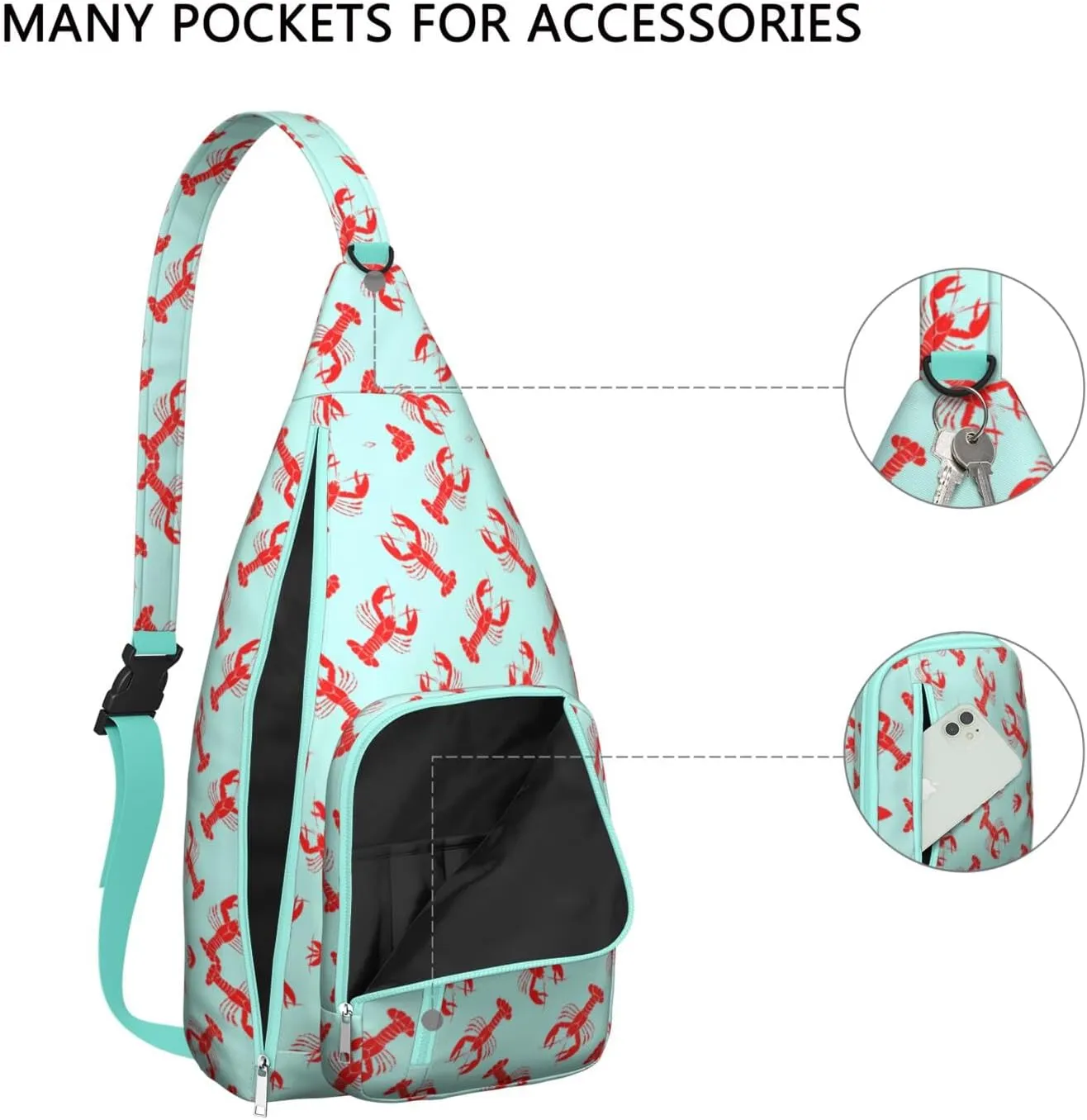 I Love Lobster Seafood Crossbody Bag Daypack for Women Men Lightweight Waterproof Sling Bag Backpack Hiking Cycling