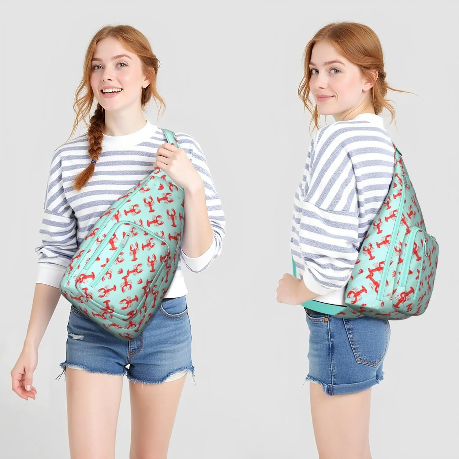 I Love Lobster Seafood Crossbody Bag Daypack for Women Men Lightweight Waterproof Sling Bag Backpack Hiking Cycling
