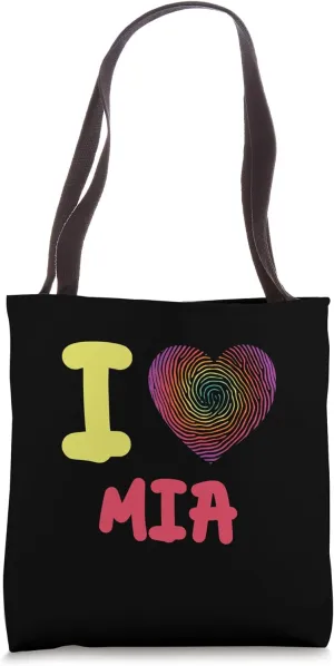 I Love Mia Finger Print Heart Tote Bag