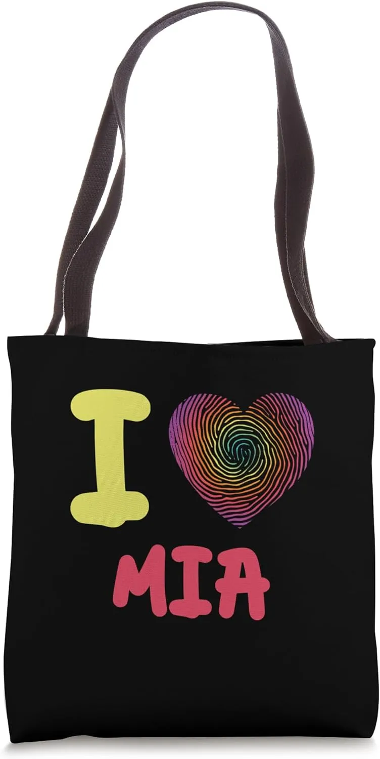 I Love Mia Finger Print Heart Tote Bag