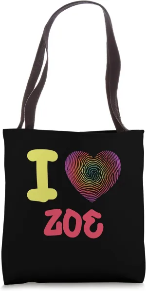 I Love Zoe Finger Print Heart Tote Bag