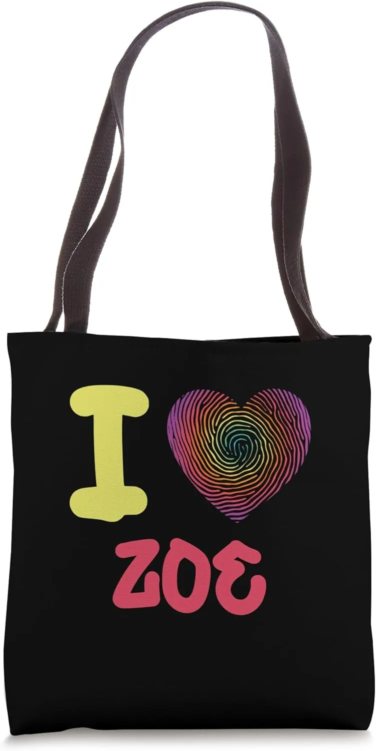 I Love Zoe Finger Print Heart Tote Bag