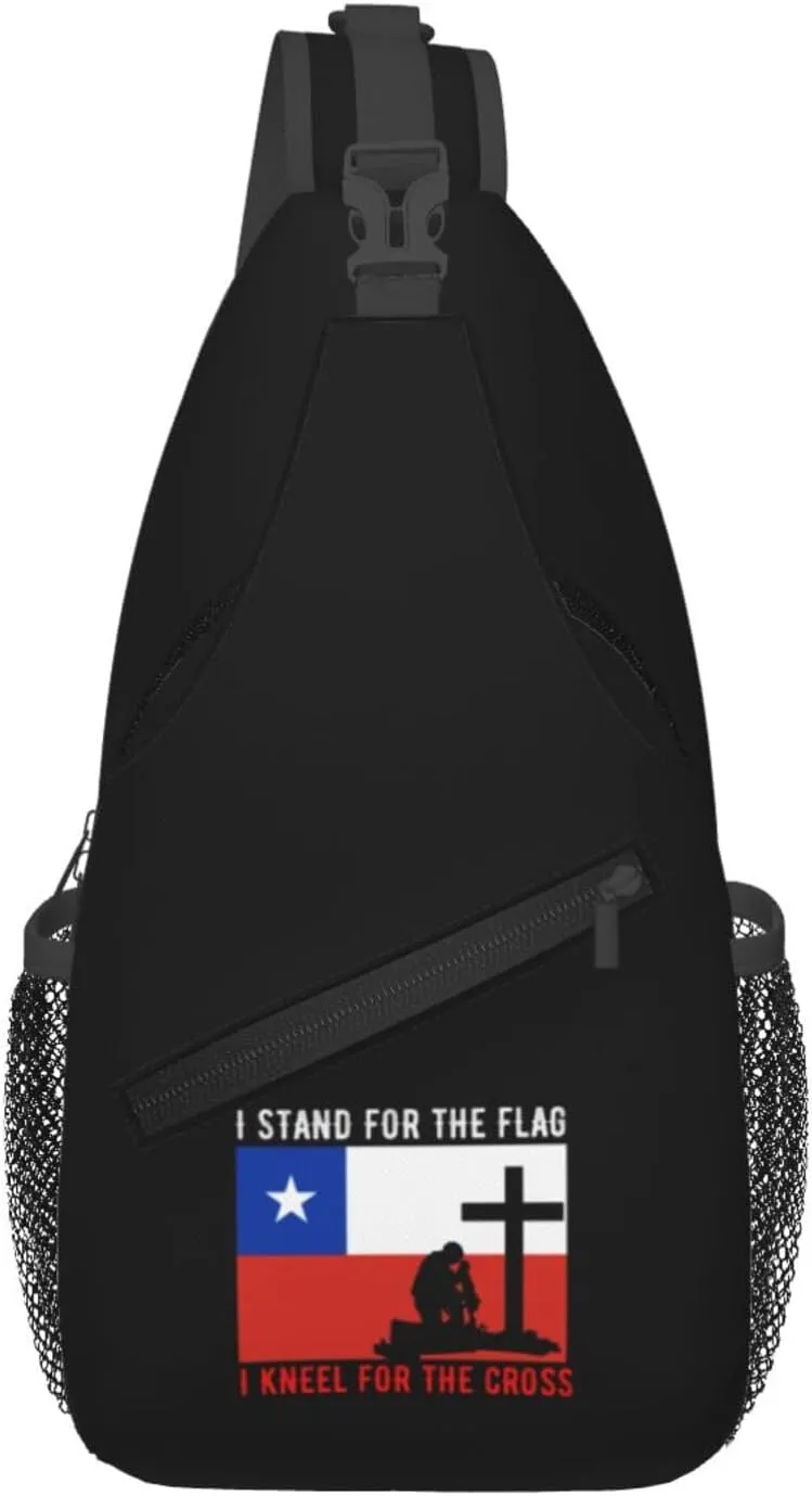 I Stand For The Chile Flag And I Kneel For The Cross Crossbody Bags For Women Men Chest Backpack Gym Shoulder Bag Travel Outdoor Sports Casual Crossbody Bags