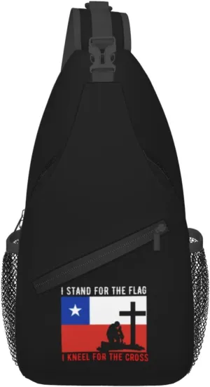 I Stand For The Chile Flag And I Kneel For The Cross Crossbody Bags For Women Men Chest Backpack Gym Shoulder Bag Travel Outdoor Sports Casual Crossbody Bags
