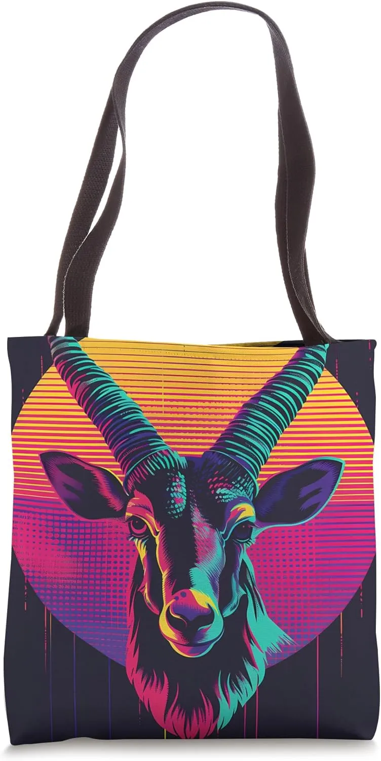 Ibex Synthwave Animal Wildlife Pattern Tote Bag