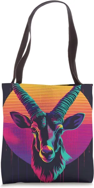 Ibex Synthwave Animal Wildlife Pattern Tote Bag