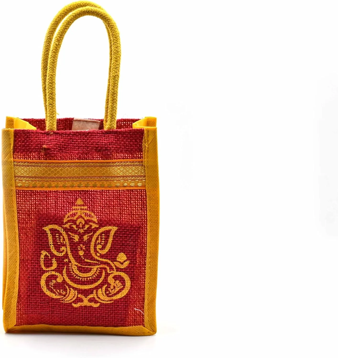 IGH Assorted Eco-Friendly Jute Bags with Ganesh and Kolam Print Burlap Bag/Thamboolam Bag, Reusable & Biodegradable Beach Bag